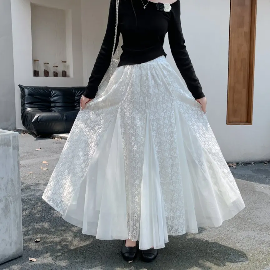Qiukichonson Embroidery Midi Long Skirt Women 2025 Patchwork Lace Lolita Spring Autumn High Waisted Ruffles Maxi Skirt rok 
Qiukichonson Embroidery Midi Long Skirt Women 2025 Patchwork Lace Lolita Spring Autumn High Waisted Ruffles Maxi Skirt rok