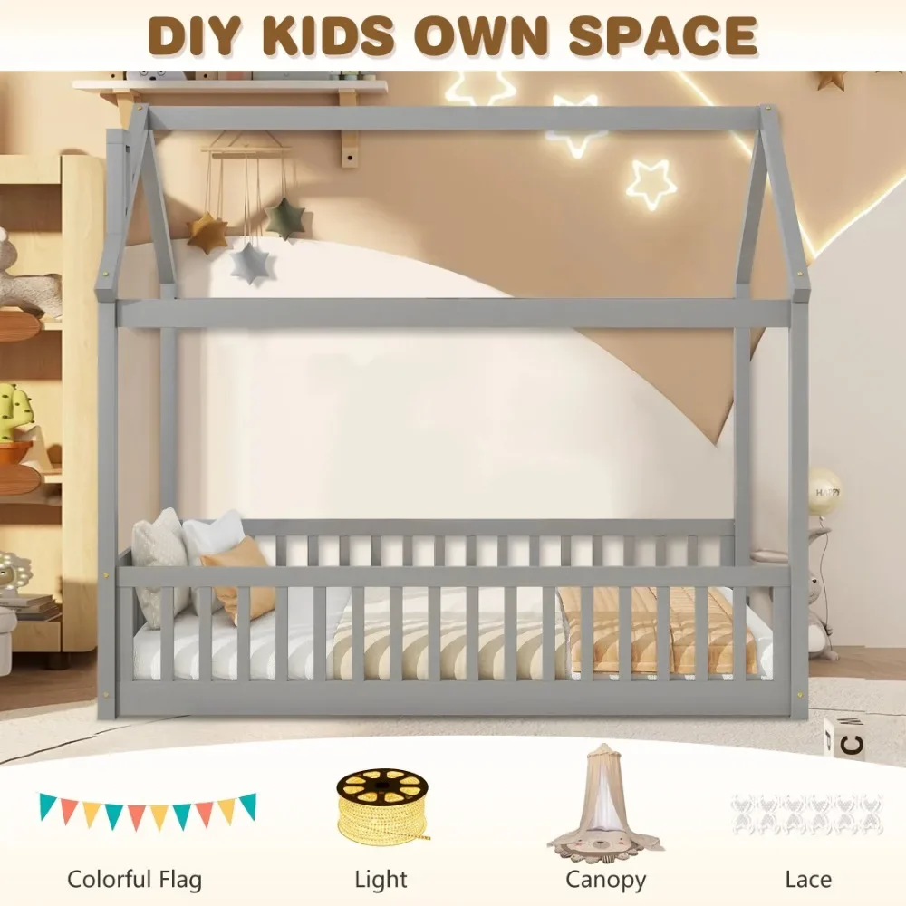 Solid Wood House Bed for Kids,Floor Beds Frame,Twin Canopy Bed for Boys Girls Bedroom, Children's Beds, Toddler Bed with Fence
Solid Wood House Bed for Kids,Floor Beds Frame,Twin Canopy Bed for Boys Girls Bedroom, Children's Beds, Toddler Bed with Fence