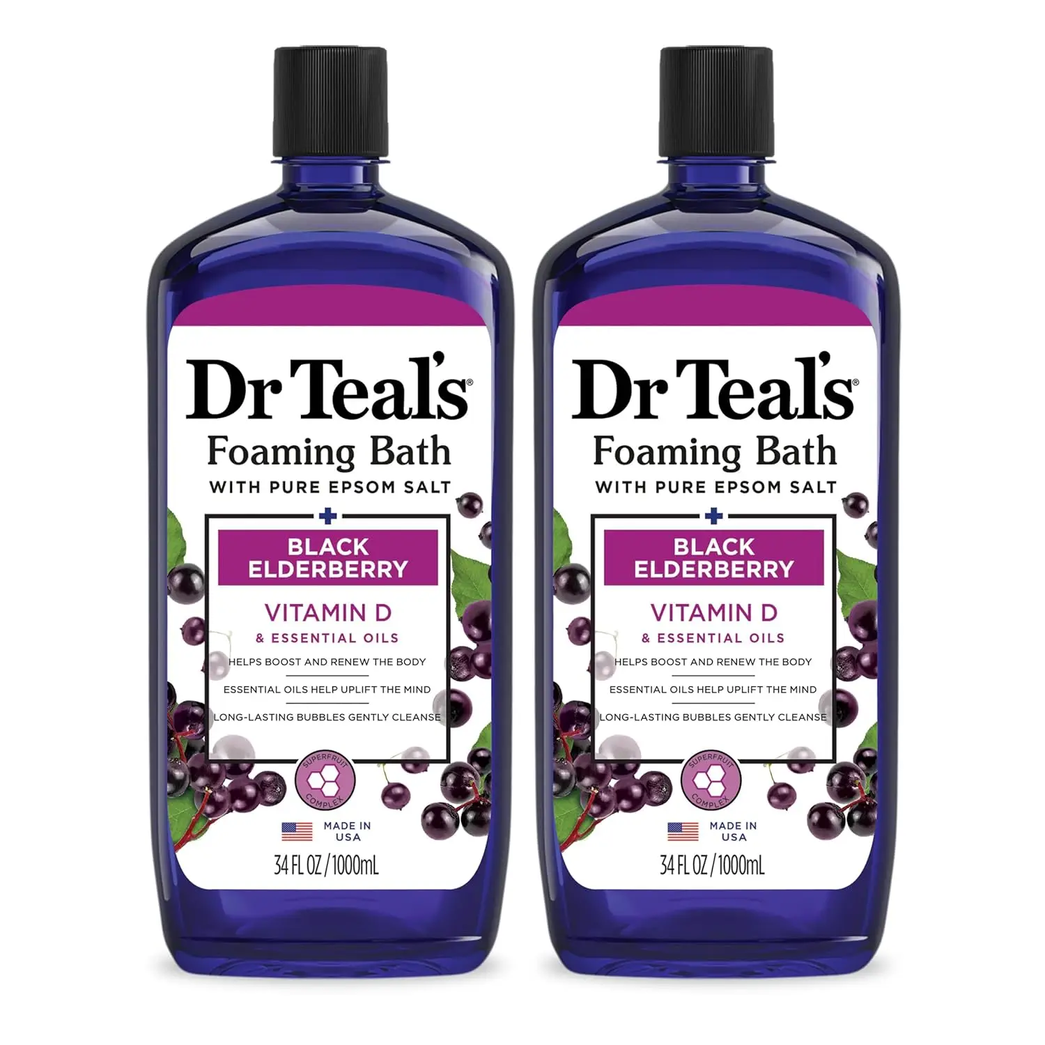 Foaming Bath with Pure Epsom Salt, Black Elderberry & Vitamin D, 34 fl oz (Pack of 2) - Relaxing & Mood Boosting
Foaming Bath with Pure Epsom Salt, Black Elderberry & Vitamin D, 34 fl oz (Pack of 2) - Relaxing & Mood Boosting