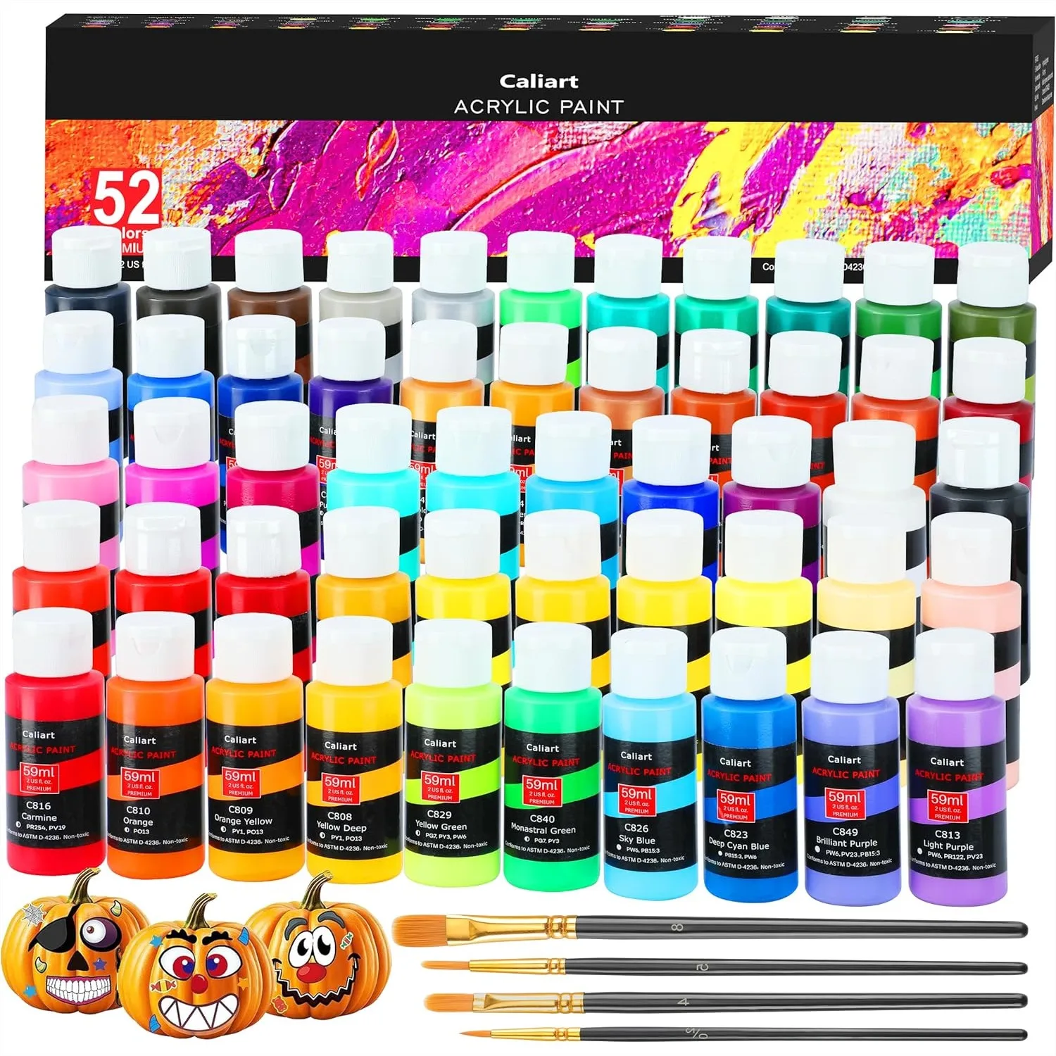 52 Color Acrylic Paint Set for Adults Artists Beginners, Craft Painting Supplies with 4 Brushes for Canvas Ceramic Wood Rock
52 Color Acrylic Paint Set for Adults Artists Beginners, Craft Painting Supplies with 4 Brushes for Canvas Ceramic Wood Rock