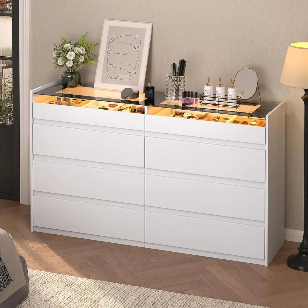 8-Drawer Dresser with Glass Top and LED Lighting, Bedroom Storage Organizer
8-Drawer Dresser with Glass Top and LED Lighting, Bedroom Storage Organizer