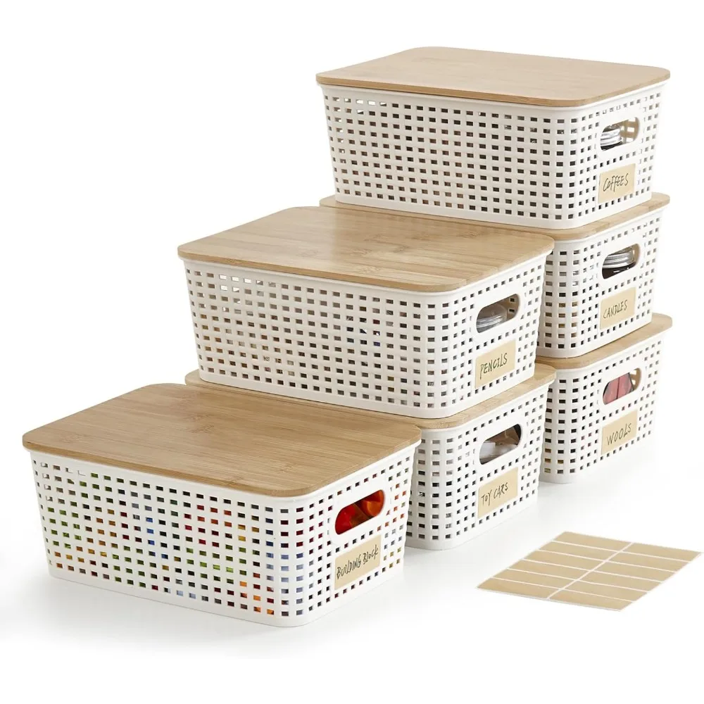 Small Stackable Plastic Storage Bins with Bamboo Lids 5.2qt Decorative Containers with Labels for Pantry Closet Office 6 Pack
Small Stackable Plastic Storage Bins with Bamboo Lids 5.2qt Decorative Containers with Labels for Pantry Closet Office 6 Pack
