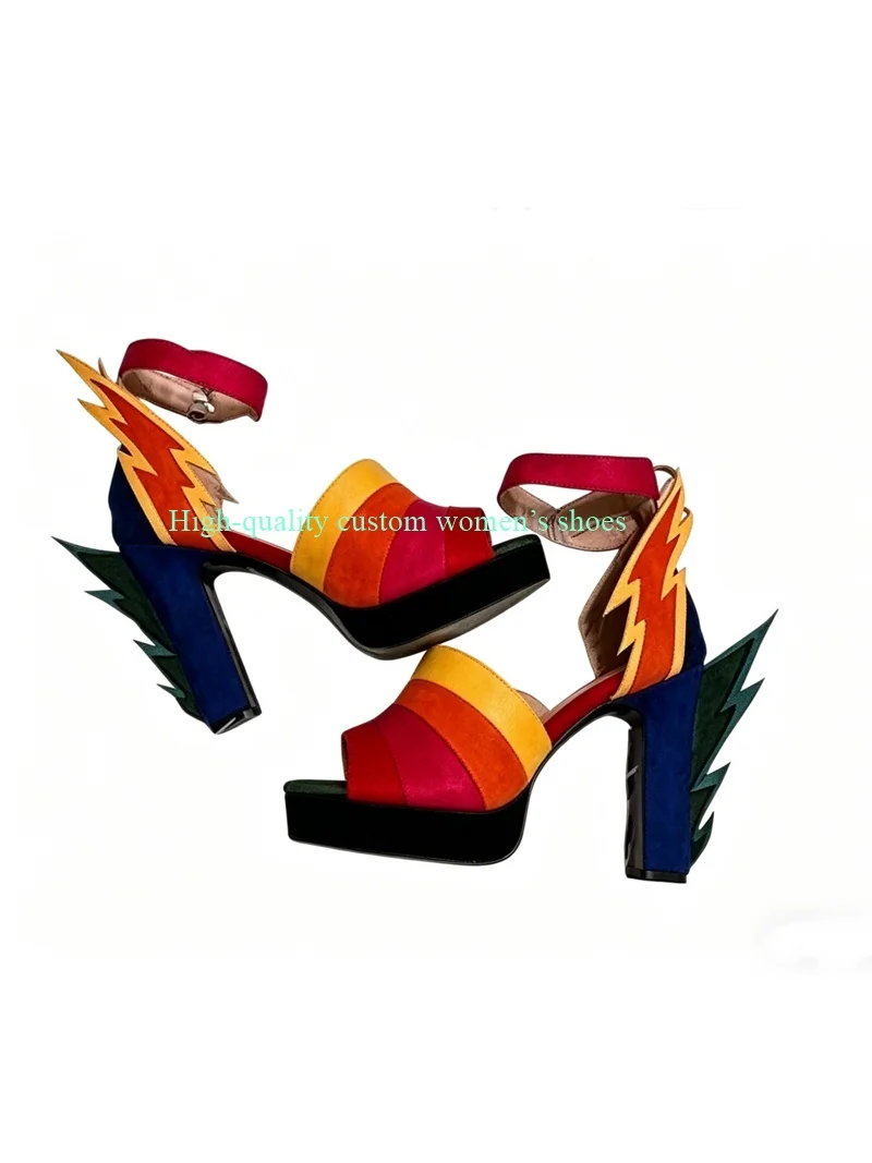Red And Yellow Color-Blocked Pointed Toes Sandals Ankle Lightning Decoration Chunky High Heels Summer Runway Shoes Manual Luxury
Red And Yellow Color-Blocked Pointed Toes Sandals Ankle Lightning Decoration Chunky High Heels Summer Runway Shoes Manual Luxury