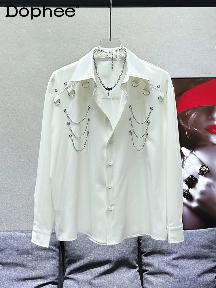 Male Personality Niche Design Tops Metal Chain Decorative Long-sleeve Solid Color Chic Shirts Trendy Handsome Loose Casual Shirt
Male Personality Niche Design Tops Metal Chain Decorative Long-sleeve Solid Color Chic Shirts Trendy Handsome Loose Casual Shirt