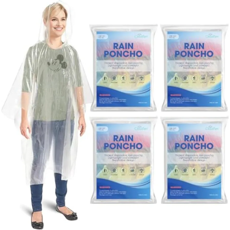 Clear Rain Ponchos for Adults 4 Pack Thick and Compact Clear Disposable Rain Ponchos Family Pack - Camping Essentials and Good
Clear Rain Ponchos for Adults 4 Pack Thick and Compact Clear Disposable Rain Ponchos Family Pack - Camping Essentials and Good