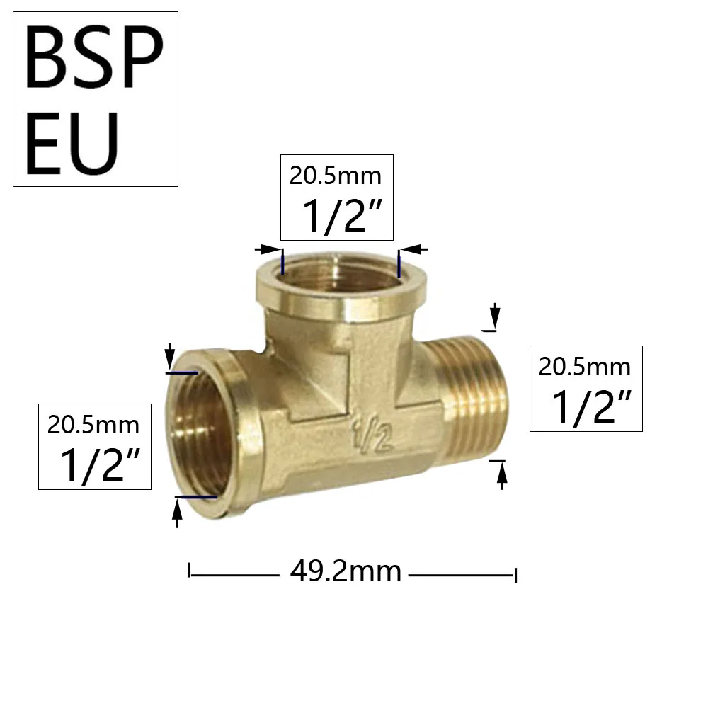 Brass 1/2 Inch Male Female Thread Coupler Tee Water Hose Splitter Copper 3-Way Connector Fitting Tube Water Plumbing Joints
Brass 1/2 Inch Male Female Thread Coupler Tee Water Hose Splitter Copper 3-Way Connector Fitting Tube Water Plumbing Joints