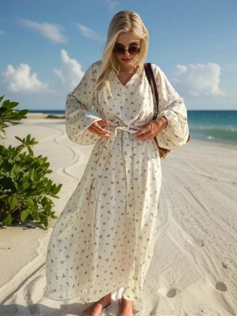 2024 New Summer Chiffon Printed Beach Dress Fashion V-neck Slack Long Loose Belt Printed Dress Holiday Retro Long Dress Elegant
2024 New Summer Chiffon Printed Beach Dress Fashion V-neck Slack Long Loose Belt Printed Dress Holiday Retro Long Dress Elegant