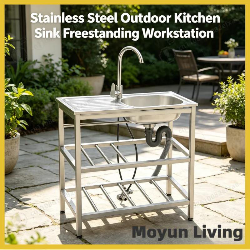 Stainless Steel Outdoor Kitchen Sink Freestanding Workstation with Faucet Storage Rack Cold Hot Water Adjustable Feet for Patio
Stainless Steel Outdoor Kitchen Sink Freestanding Workstation with Faucet Storage Rack Cold Hot Water Adjustable Feet for Patio
