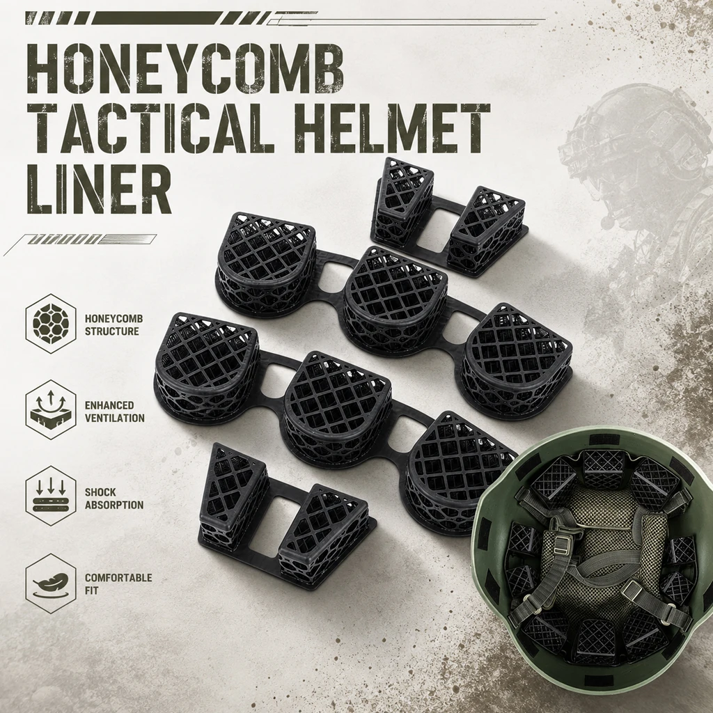 Tactical Helmet Pads 3D Printed Lattice Shock Absorbing Liner Airsoft Fast Helmet Comfort Cushion Breathable Memory Foam Pad Set
Tactical Helmet Pads 3D Printed Lattice Shock Absorbing Liner Airsoft Fast Helmet Comfort Cushion Breathable Memory Foam Pad Set