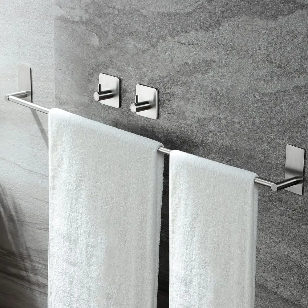 32 Inch Stainless Steel Towel Bar with 2 Sets of Adhesive Hooks, Wall Mounted Hand Towel Rack, Bathroom Accessory Kit
32 Inch Stainless Steel Towel Bar with 2 Sets of Adhesive Hooks, Wall Mounted Hand Towel Rack, Bathroom Accessory Kit