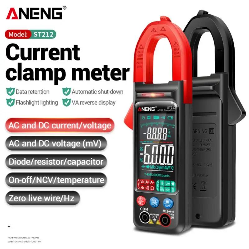 ANENG ST212 DC/AC Current Digital Clamp Meter 6000 Counts 400A Amp Multimeter Large Color Screen Voltage Tester Car Hz NCV Ohm
ANENG ST212 DC/AC Current Digital Clamp Meter 6000 Counts 400A Amp Multimeter Large Color Screen Voltage Tester Car Hz NCV Ohm