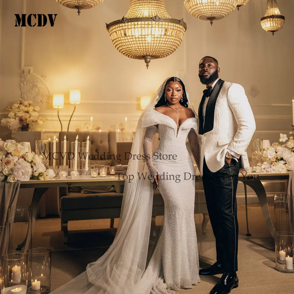 MCDV 2 In 1 Mermaid Wedding Dresses African Pearls Beaded Off Shoulder Detachable Sleeve vestido de novia Lace Up Customized
MCDV 2 In 1 Mermaid Wedding Dresses African Pearls Beaded Off Shoulder Detachable Sleeve vestido de novia Lace Up Customized