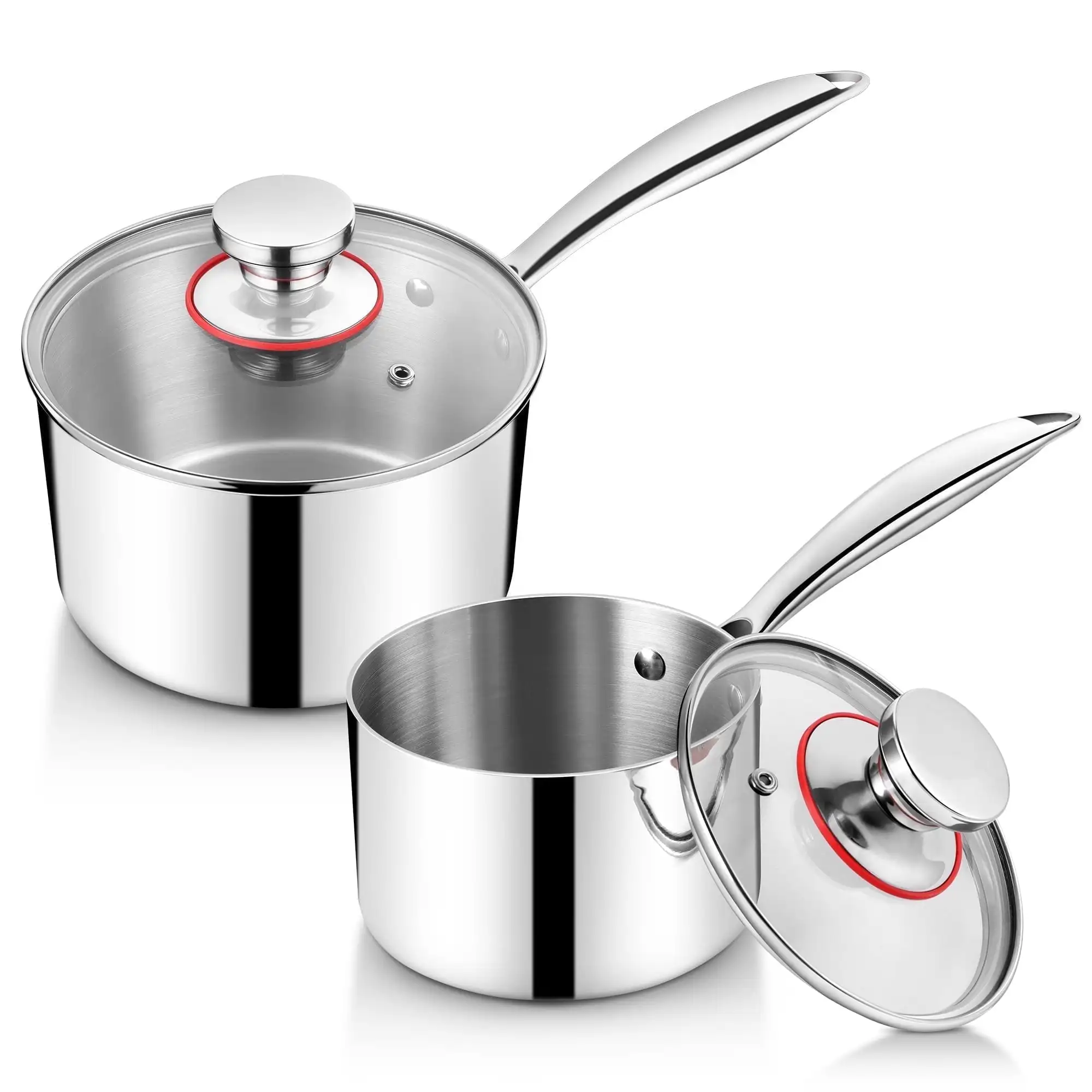 2pcs Saucepans with Lid, 1QT & 2QT Tri-Ply Stainless Steel Sauce Pan, Small Induction Cooking Pot with Ergonomic Handle
2pcs Saucepans with Lid, 1QT & 2QT Tri-Ply Stainless Steel Sauce Pan, Small Induction Cooking Pot with Ergonomic Handle