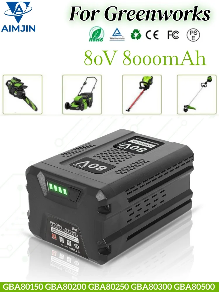 Аккумулятор литий-ионный 8.0 Ач для Greenworks GBA80200 GBA80250 GBA80400 GBA80500, 80В, сменный
Аккумулятор литий-ионный 8.0 Ач для Greenworks GBA80200 GBA80250 GBA80400 GBA80500, 80В, сменный