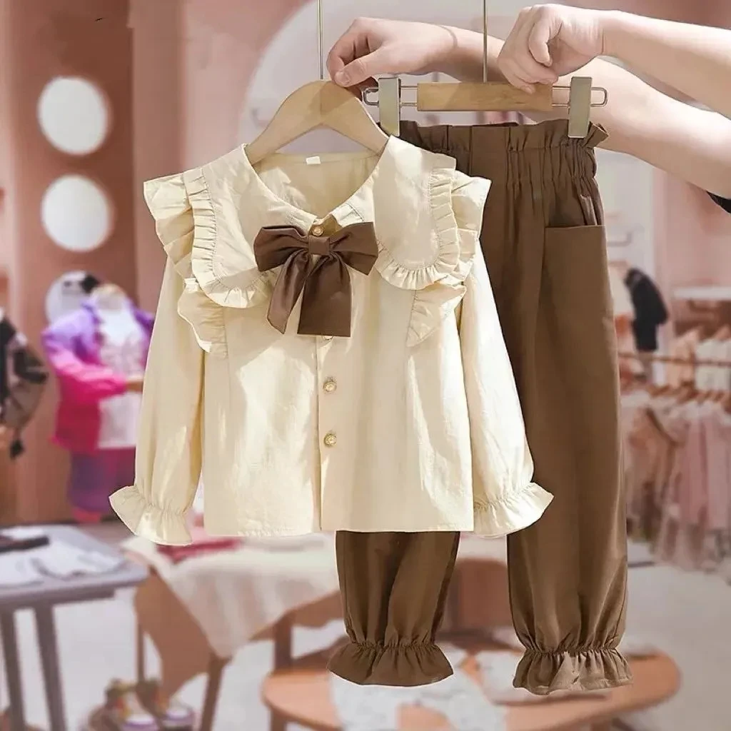 New Teenage Girls' Clothing Set Spring and Autumn Fashionable Children's Vintage Doll Neck Shirt Leggings Two Piece Set
New Teenage Girls' Clothing Set Spring and Autumn Fashionable Children's Vintage Doll Neck Shirt Leggings Two Piece Set