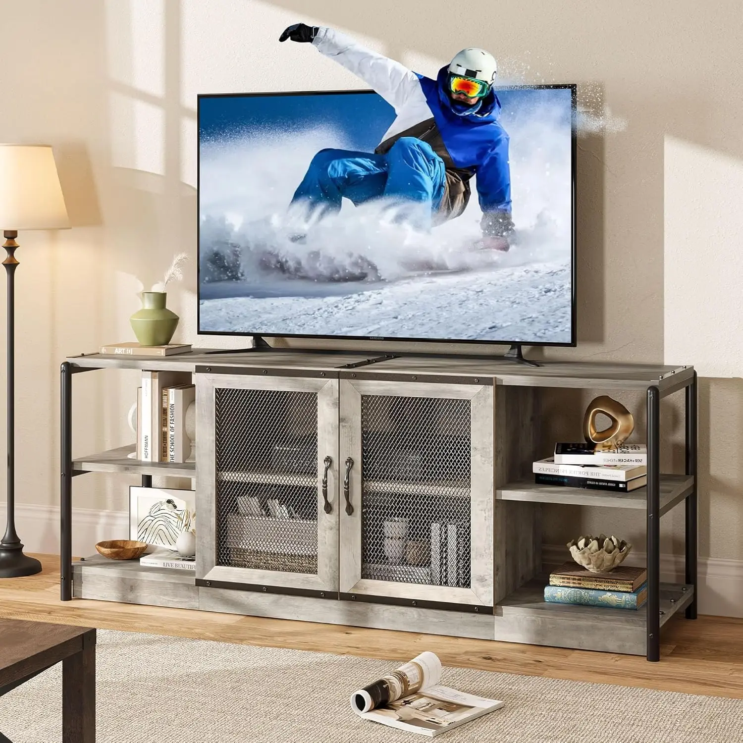Farmhouse TV Stand for 6575 inches TVs Entertainment Center with Storage Cabinet and Mesh Doors Industrial TV Media Console Cabi
Farmhouse TV Stand for 6575 inches TVs Entertainment Center with Storage Cabinet and Mesh Doors Industrial TV Media Console Cabi