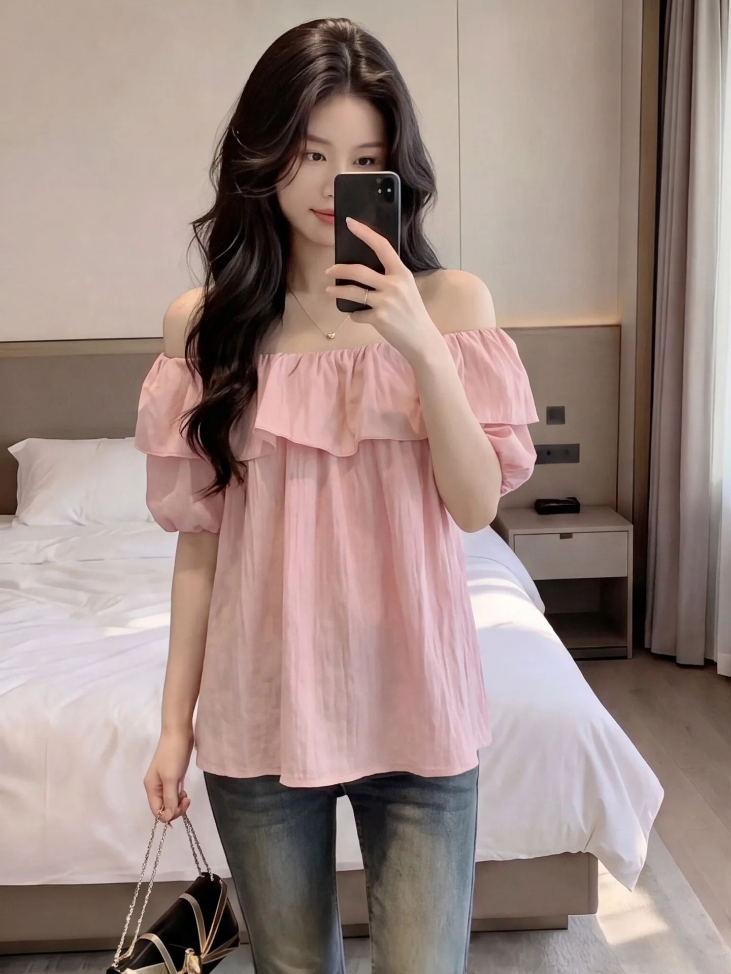 Sweet Pink Blouse with Bubble Sleeves One Shoulder Design Two Ways to Wear Lace Trim Women's Summer Shirt Comfortable Breathable
Sweet Pink Blouse with Bubble Sleeves One Shoulder Design Two Ways to Wear Lace Trim Women's Summer Shirt Comfortable Breathable