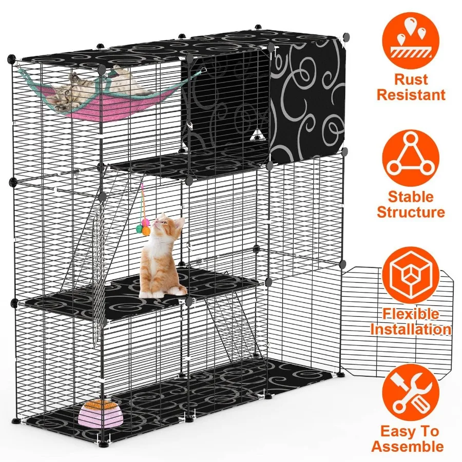 3Tier Cat Cage Enclosure Indoor Cat Cage Playpen With Hammock Toy Ball Ladder DIY Iron Wire Cat House Kennels Crate For 12 Cats
3Tier Cat Cage Enclosure Indoor Cat Cage Playpen With Hammock Toy Ball Ladder DIY Iron Wire Cat House Kennels Crate For 12 Cats