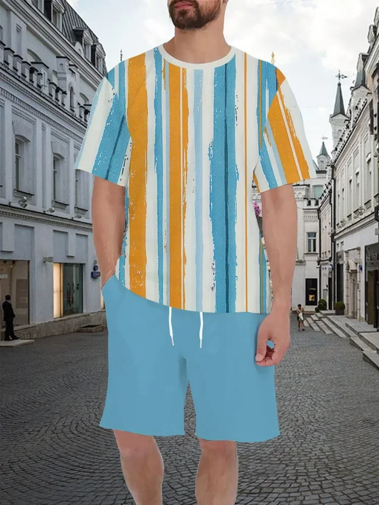 Fashion Suit Men's Stripe 3D Print Men's Quick-dry Short Sleeve Suit Loose Drawstring Shorts Men's Vacation Beach Shorts Set
Fashion Suit Men's Stripe 3D Print Men's Quick-dry Short Sleeve Suit Loose Drawstring Shorts Men's Vacation Beach Shorts Set