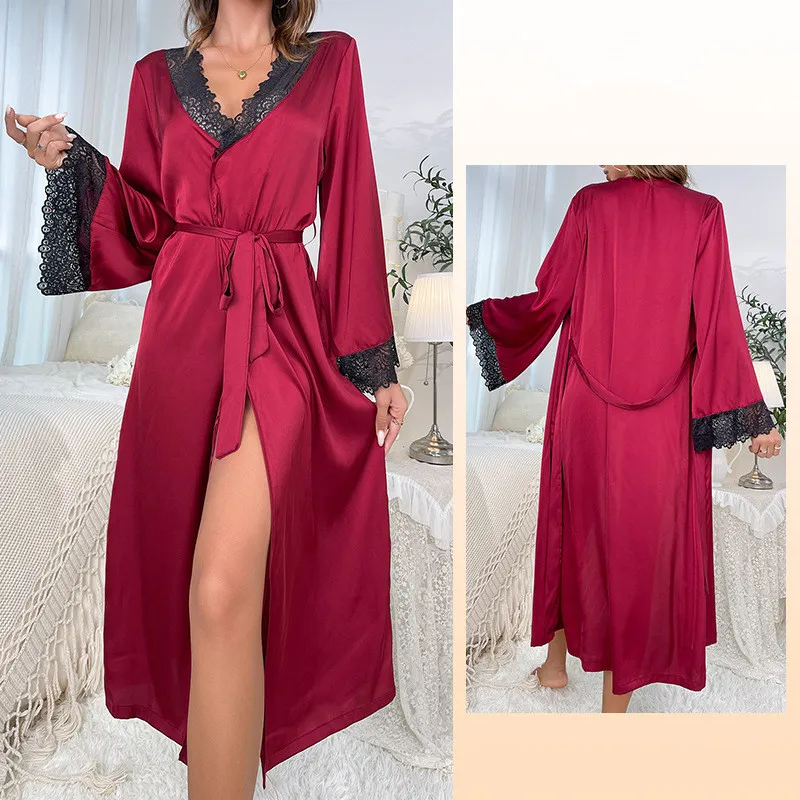 Wedding Dress Casual Fashion Bride Party Dresses Loose Long Sleeve Spring Summer Bathrobe For Women Lace Silk Satin Home Robe
Wedding Dress Casual Fashion Bride Party Dresses Loose Long Sleeve Spring Summer Bathrobe For Women Lace Silk Satin Home Robe