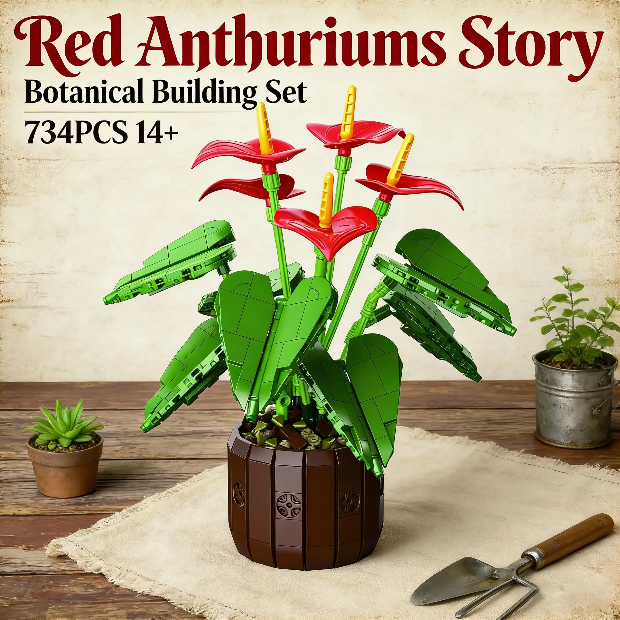 732PCS Red Anthurium Flowers Bonsai Building Blocks Potted Plant Model Desktop Ornament Educational DIY Toy For Adults Gift
732PCS Red Anthurium Flowers Bonsai Building Blocks Potted Plant Model Desktop Ornament Educational DIY Toy For Adults Gift