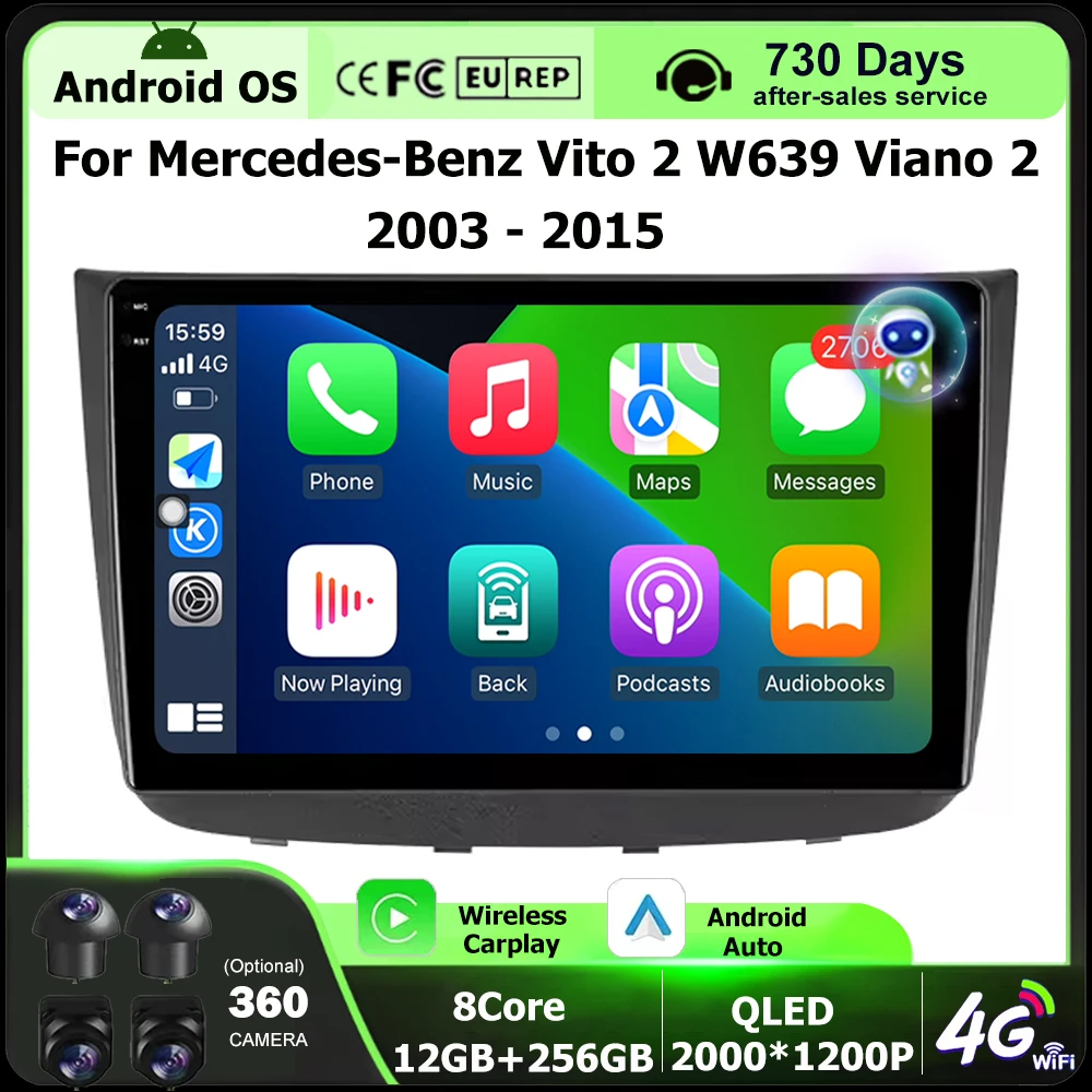 Wireless Carplay For Mercedes-Benz Vito 2 W639 Viano 2 2003 - 2015 Android 16 Auto Car Radio Multimediar Video Player 4G BT DSP
Wireless Carplay For Mercedes-Benz Vito 2 W639 Viano 2 2003 - 2015 Android 16 Auto Car Radio Multimediar Video Player 4G BT DSP