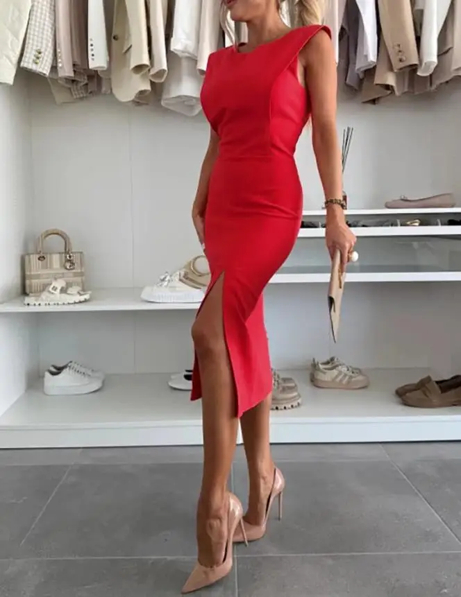 Sexy Womens Dresses 2025 Spring New Solid Color Sleeveless Round Neck Side Sit Bodycon Dress Casual Slim Fit Midi Party Dress
Sexy Womens Dresses 2025 Spring New Solid Color Sleeveless Round Neck Side Sit Bodycon Dress Casual Slim Fit Midi Party Dress