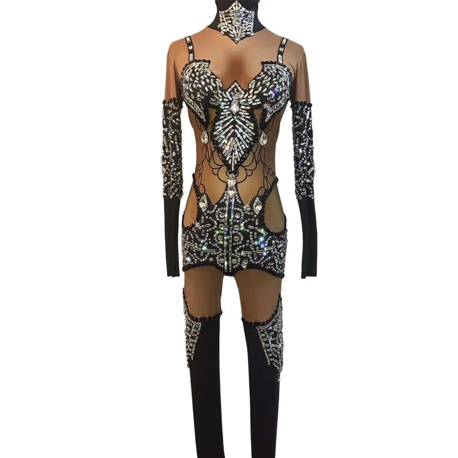 Heitianshi Womens Luxury Black Silver Rhinestone Sheer Mesh Long Sleeve Cutout Bodycon Jumpsuit Evening Party Stage Outfit
Heitianshi Womens Luxury Black Silver Rhinestone Sheer Mesh Long Sleeve Cutout Bodycon Jumpsuit Evening Party Stage Outfit