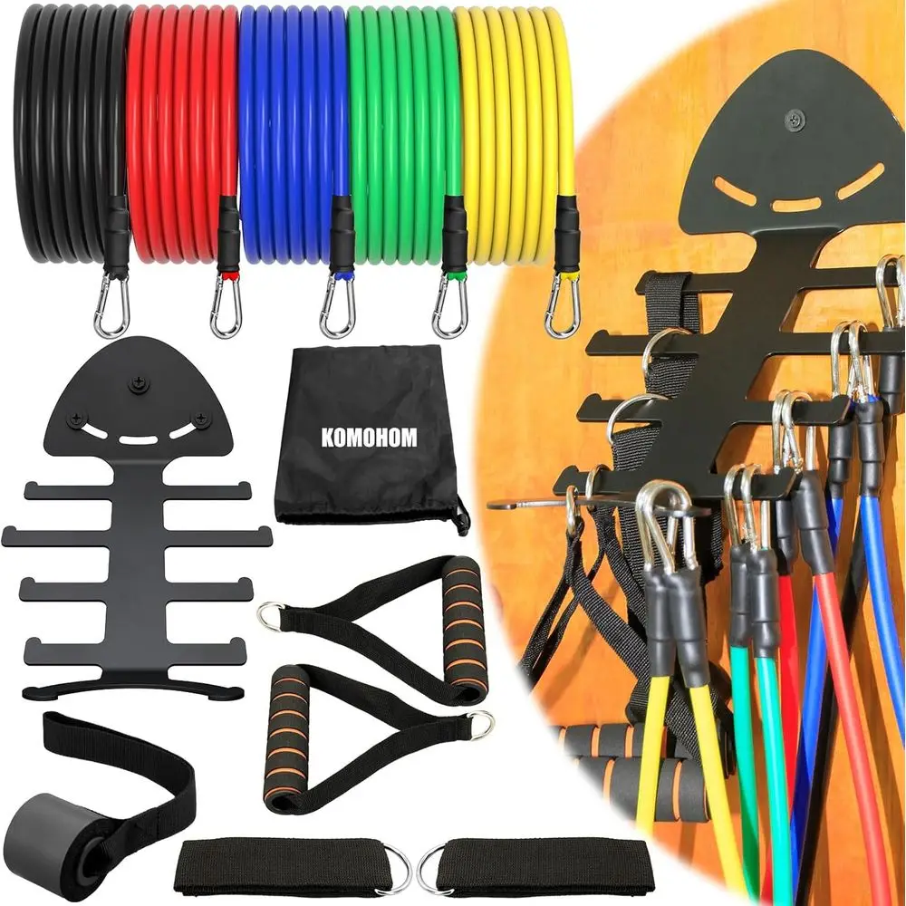 Gym Storage Rack Included: Exercise, Strength, and Training Bands with Handles