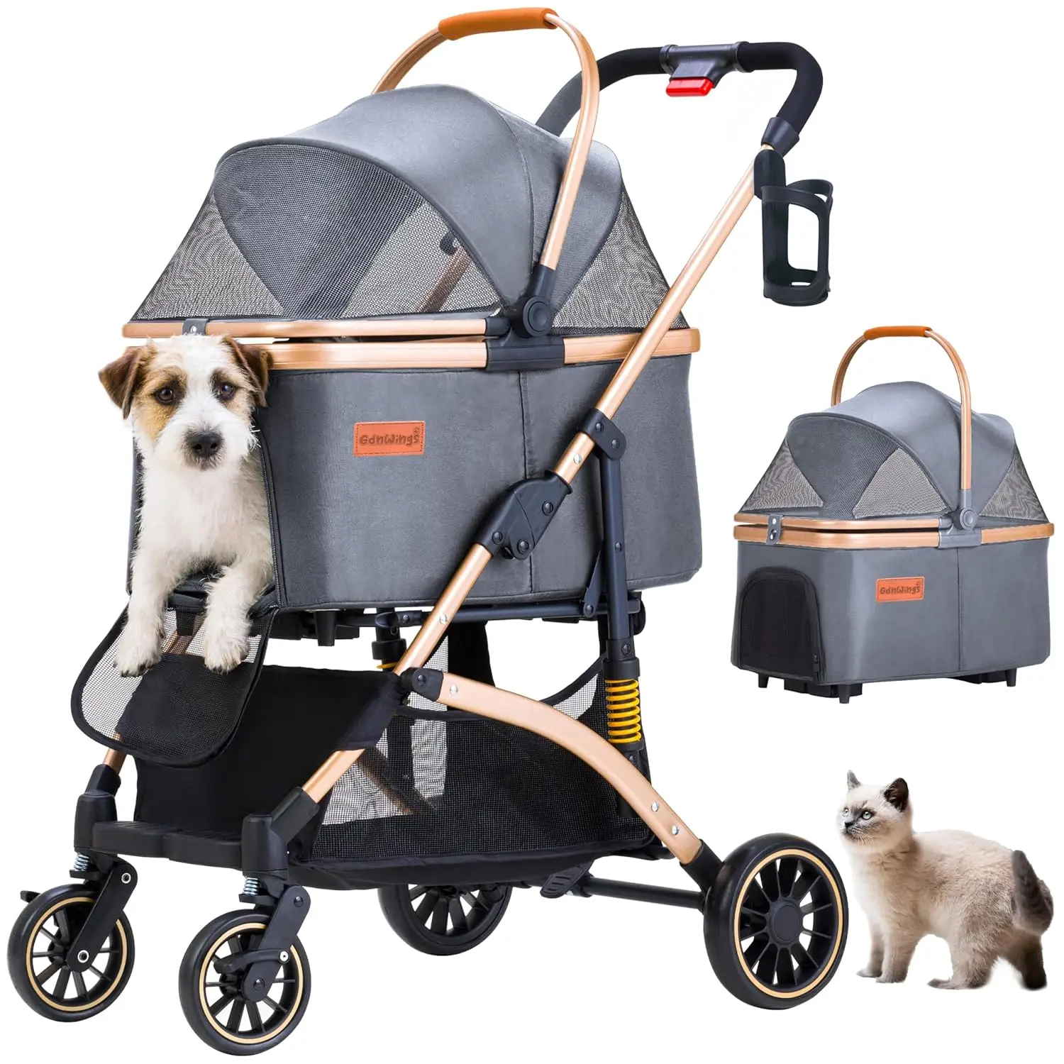 Lightweight Pet Stroller for Small Dogs & Cats, 6 Shock Absorption, Detachable Carrier for Car Seat & Hand Carry, Gray
Lightweight Pet Stroller for Small Dogs & Cats, 6 Shock Absorption, Detachable Carrier for Car Seat & Hand Carry, Gray