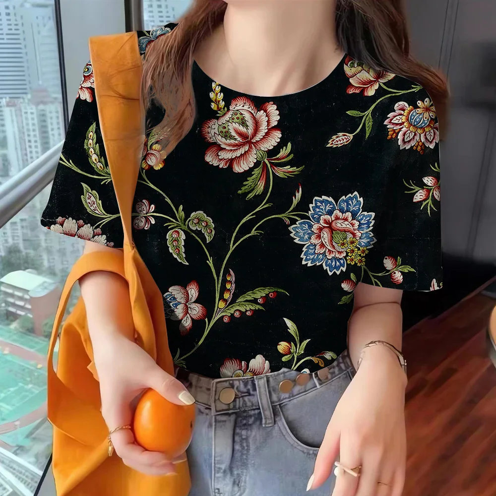 New T-shirt Women's Clothing Crew-neck Top Summer Casual Short-sleeved Flower Print Loose Comfortable Clothing Women's T-shirt
New T-shirt Women's Clothing Crew-neck Top Summer Casual Short-sleeved Flower Print Loose Comfortable Clothing Women's T-shirt