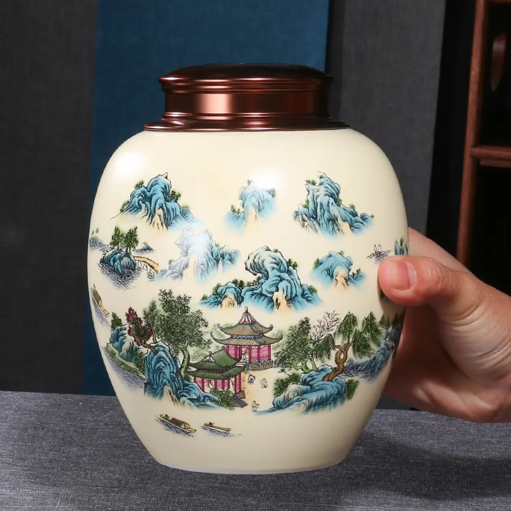 Ceramic Tea Jar Landscape Painting Porcelain Storage Sealed Lid Crafts Decoration
Ceramic Tea Jar Landscape Painting Porcelain Storage Sealed Lid Crafts Decoration