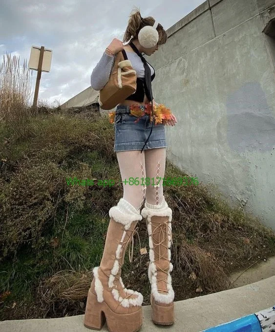 Warm Cute Suede Rabbit Fur Knee High Cross-Tied Boots Lady Autumn Platform Shoes Women Fashion Chunky Heel Round Toe Boots
Warm Cute Suede Rabbit Fur Knee High Cross-Tied Boots Lady Autumn Platform Shoes Women Fashion Chunky Heel Round Toe Boots