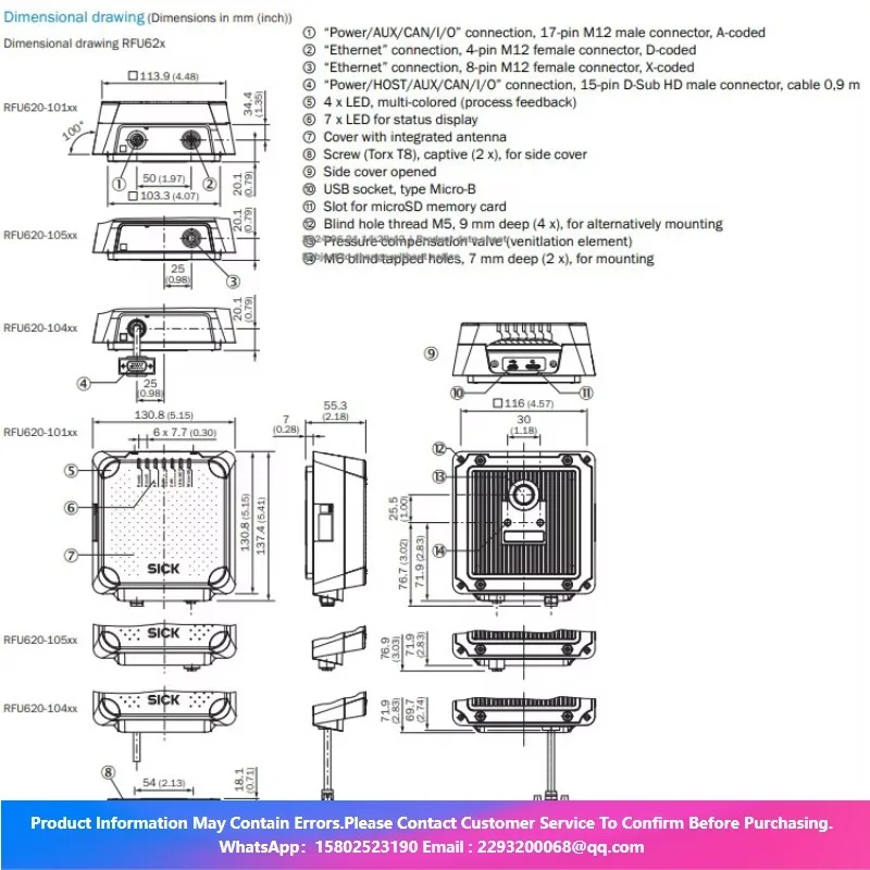 SICK RFU620-10505 1077860 RFID RFU62x Machine vision and identification RFID read/write device with integrated antenna