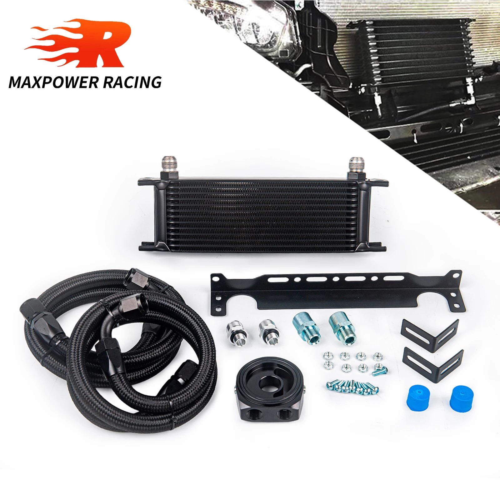 13 Rows Oil Cooler Kit M-MODEL Black+Black/Silver Oil Filter Sandwich Adapter+Nylon Steel Braided AN10 Hose+Mounting Bracket
13 Rows Oil Cooler Kit M-MODEL Black+Black/Silver Oil Filter Sandwich Adapter+Nylon Steel Braided AN10 Hose+Mounting Bracket