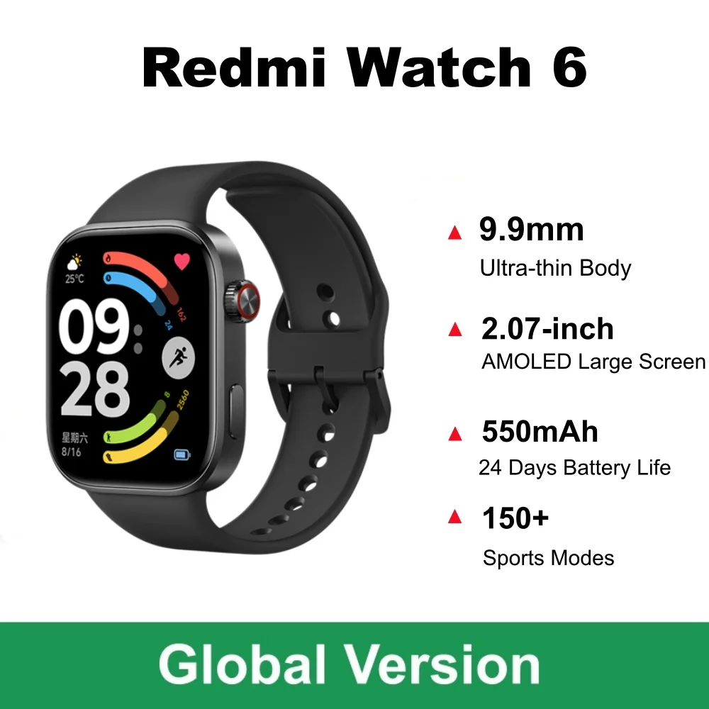 Глобальная версия Redmi Watch 6 с AMOLED-экраном 2,07 дюйма, батареей 550 мАч, более 150 спортивными режимами, водонепроницаемостью 5ATM, Xiaomi HyperOS 3 и NFC
Глобальная версия Redmi Watch 6 с AMOLED-экраном 2,07 дюйма, батареей 550 мАч, более 150 спортивными режимами, водонепроницаемостью 5ATM, Xiaomi HyperOS 3 и NFC