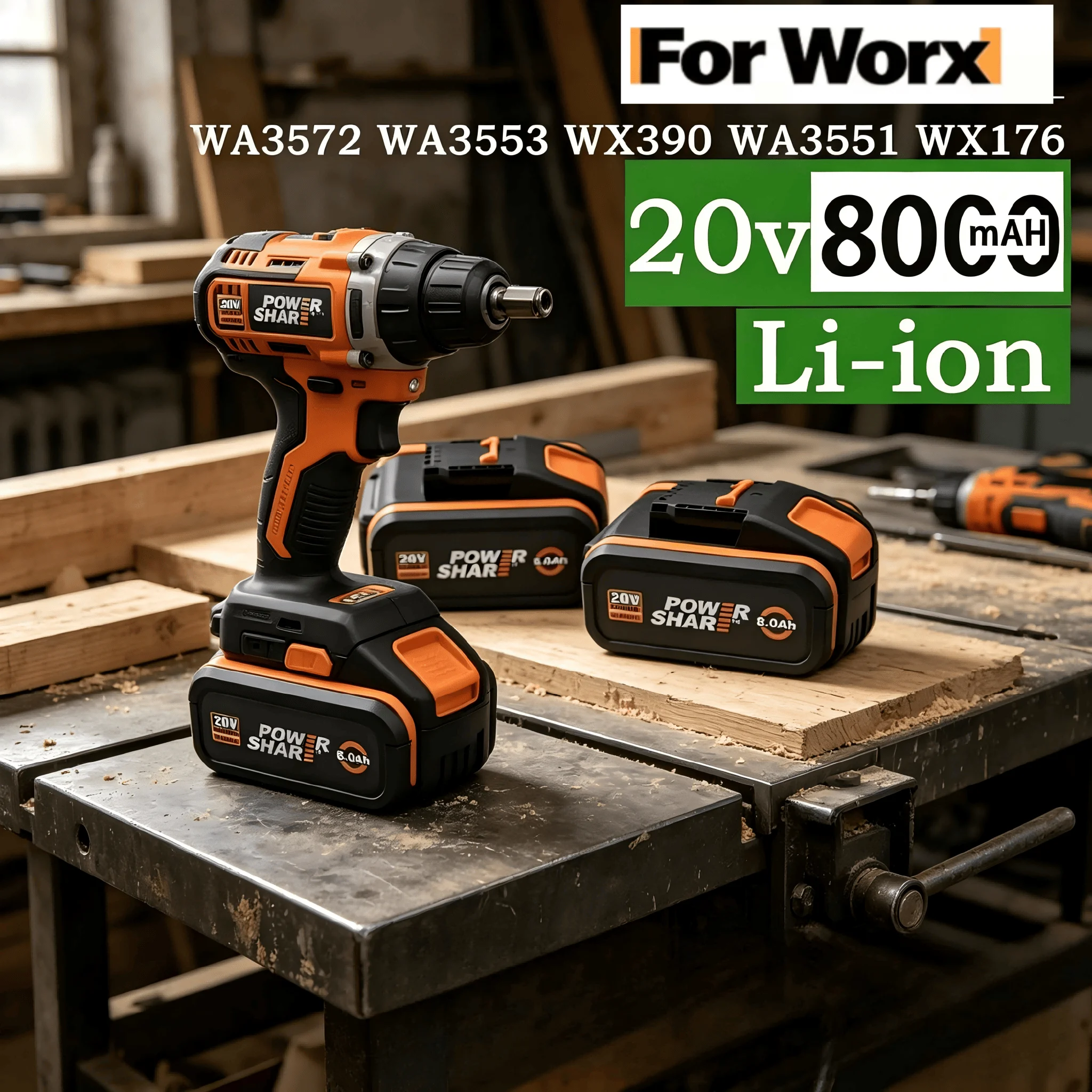 Durable 20V 4.0/6.0/8.0Ah Rechargeable Lithium Battery Compatible with Worx WA3551 WA3553 WX373 High Capacity Power Tool Battery
Durable 20V 4.0/6.0/8.0Ah Rechargeable Lithium Battery Compatible with Worx WA3551 WA3553 WX373 High Capacity Power Tool Battery