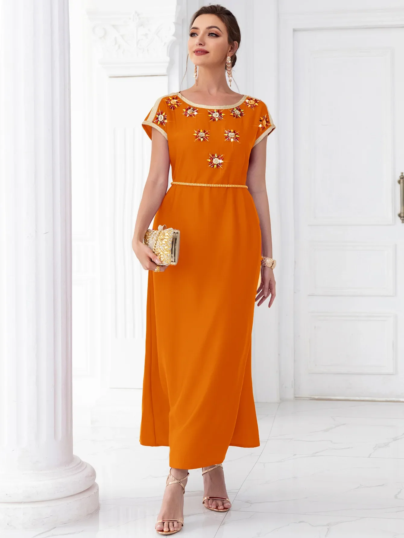New Fashion Women Short Sleeve Diamonds Maxi Dress Satin Abaya Dubai Evening Party Dresses Muslim Kaftan Abayas Turkey Robe Gown
New Fashion Women Short Sleeve Diamonds Maxi Dress Satin Abaya Dubai Evening Party Dresses Muslim Kaftan Abayas Turkey Robe Gown