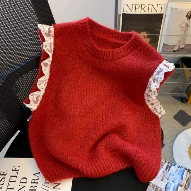 Christmas style red lace women's vest autumn and winter American spicy girl layering high-end knitted sweater vest Y2K emo
Christmas style red lace women's vest autumn and winter American spicy girl layering high-end knitted sweater vest Y2K emo