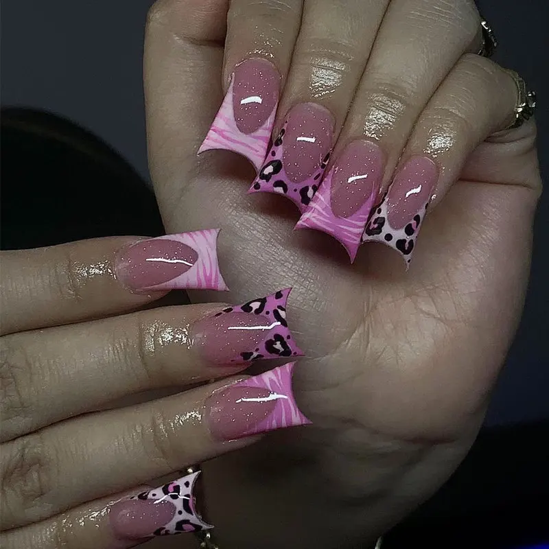 Press On Nails Duckbill Shape Dusty Pink Glitter Leopard Zebra Print French Tip Removable False Nail For Women Party Manicure
Press On Nails Duckbill Shape Dusty Pink Glitter Leopard Zebra Print French Tip Removable False Nail For Women Party Manicure