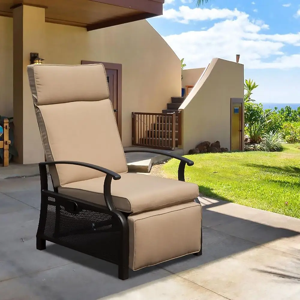 Adjustable Metal Outdoor Recliner Chair with Side Table, Tilt Back, Cushions, Supports 350lbs, Beige
Adjustable Metal Outdoor Recliner Chair with Side Table, Tilt Back, Cushions, Supports 350lbs, Beige