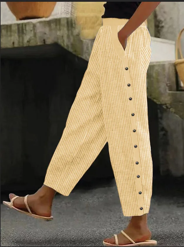 2025 Fashion New Print Striped Nine-point Pants Women's Summer Casual Pocket Trousers Europe and America
2025 Fashion New Print Striped Nine-point Pants Women's Summer Casual Pocket Trousers Europe and America