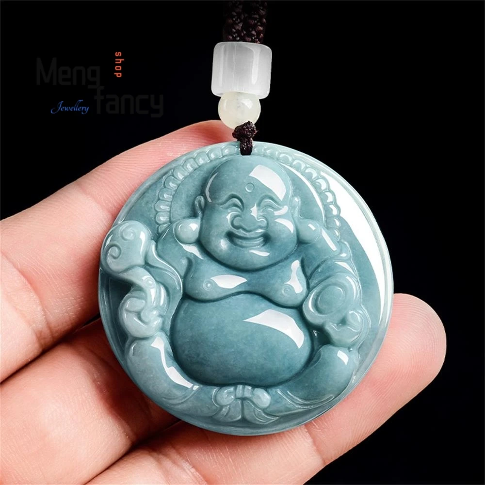 Natural A-grade Jadeite Blue Water Ruyi Maitreya Buddha Jade Pendant National Style Buddhist Amulets Luxury Fashion Fine Jewelry
Natural A-grade Jadeite Blue Water Ruyi Maitreya Buddha Jade Pendant National Style Buddhist Amulets Luxury Fashion Fine Jewelry