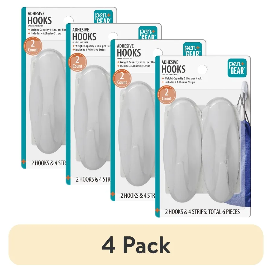 4 pack Heavy-Duty Plastic Adhesive Large Wall Hooks Damage Free White 2 Count
4 pack Heavy-Duty Plastic Adhesive Large Wall Hooks Damage Free White 2 Count