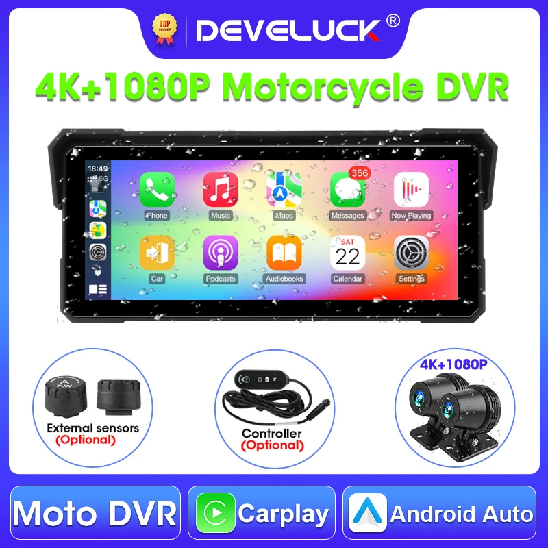 Develuck 8.1" 4K+1080P Motorcycle DVR GPS Navigation Waterproof Wireless Carplay Android Auto Moto Recorder TPMS External Senosr
Develuck 8.1" 4K+1080P Motorcycle DVR GPS Navigation Waterproof Wireless Carplay Android Auto Moto Recorder TPMS External Senosr