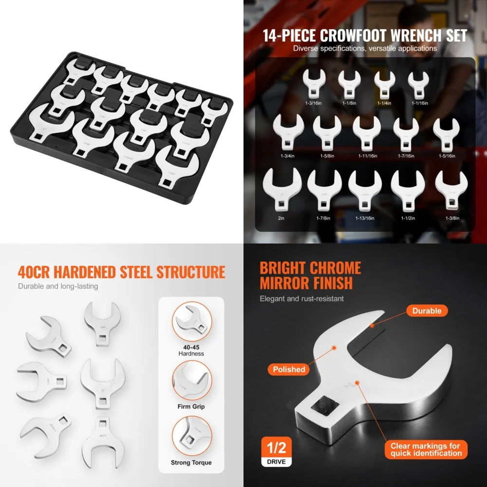 Hand Tool Sets14 Piece 1 2 Inch Drive Crowfoot Wrench Set SAE 40CR Professional Grade Tool Kit for Auto Repair and Maintenance
Hand Tool Sets14 Piece 1 2 Inch Drive Crowfoot Wrench Set SAE 40CR Professional Grade Tool Kit for Auto Repair and Maintenance