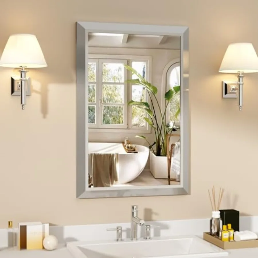 Brushed Bathroom Mirror for Over Sink 24"x 36" Metal Thick Framed Rectangle Vanity Mirror for Wall Right Angle Corner Anti-Rust
Brushed Bathroom Mirror for Over Sink 24"x 36" Metal Thick Framed Rectangle Vanity Mirror for Wall Right Angle Corner Anti-Rust