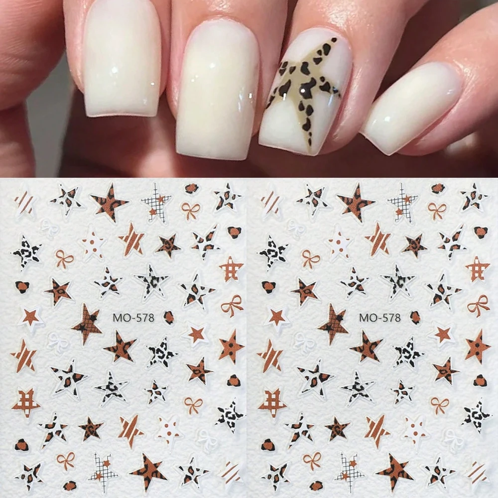 Glossy Brown Leopard Star Nail Stickers, Y2K Inspired Mixed Animal Print & Bow Accents, Self-Adhesive Decals for Everyday, Party, Festival & Themed Event Manicures
Glossy Brown Leopard Star Nail Stickers, Y2K Inspired Mixed Animal Print & Bow Accents, Self-Adhesive Decals for Everyday, Party, Festival & Themed Event Manicures