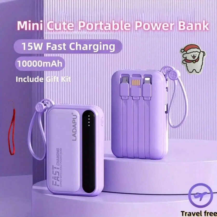 LADAPU 10000mAh Mini Cute 15W Fast Charging Power Bank, Small Size Large Capacity, Rechargeable Portable Mobile Phone Charger, Built-In 4 Cables, Outdoor Travel Battery Packs, LED Digital Display, Micro Interface, USB-C Input
LADAPU 10000mAh Mini Cute 15W Fast Charging Power Bank, Small Size Large Capacity, Rechargeable Portable Mobile Phone Charger, Built-In 4 Cables, Outdoor Travel Battery Packs, LED Digital Display, Micro Interface, USB-C Input