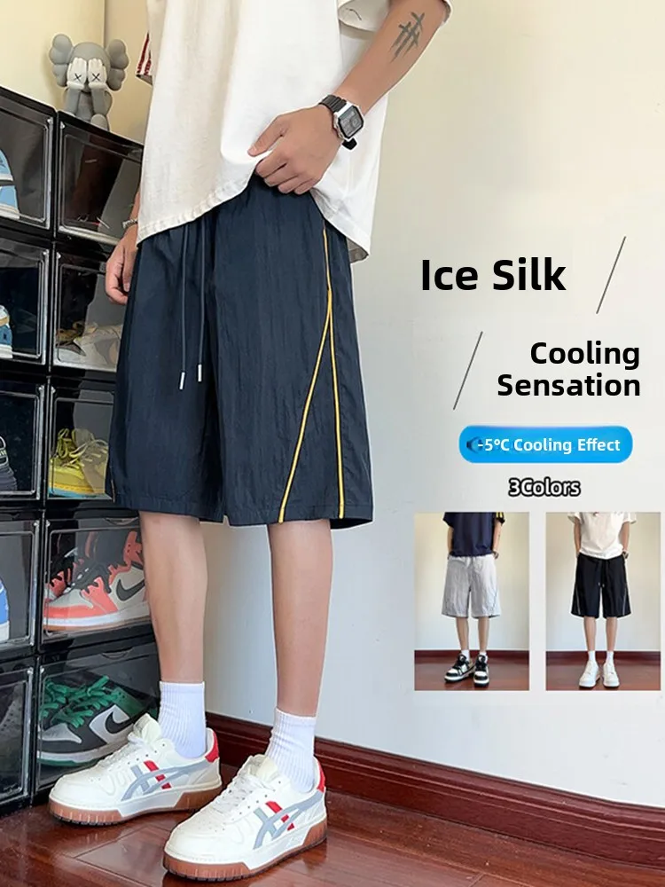 Navy Blue Nylon Qui Dry Ice Silk Men's Summer Thin Stripe Five-Quarter Casual Baskeall Sport orts Breathable Loose Fit
Navy Blue Nylon Qui Dry Ice Silk Men's Summer Thin Stripe Five-Quarter Casual Baskeall Sport orts Breathable Loose Fit